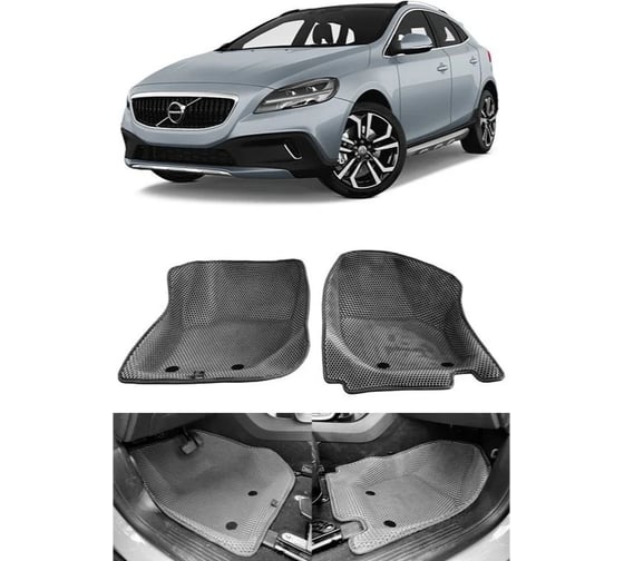 Ковры Eva Smart в салон автомобиля volvo v40 ii пресс борта 2012 - 2019 эва сота синие c красной окантовкой 3674-B2A7-S