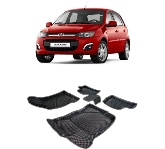 Ковры Eva Smart в салон автомобиля lada kalina пресс борта 2004 - 2018 эва сота красные c серой окантовкой 3571-A7B1-S