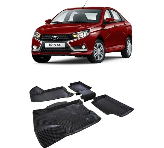 Ковры Eva Smart в салон автомобиля lada vesta пресс борта 2015 - эва сота красные c коричневой окантовкой 3591-A7A6-S 1