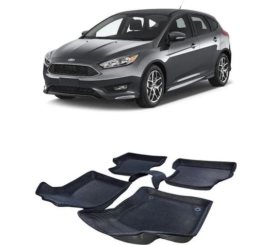 Ковры в салон автомобиля Eva Smart ford focus iii 2011 - 2019 эва сота чёрные c черной окантовкой 1196-B5B5-S 1