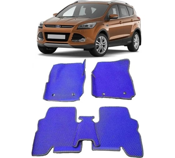 Ковры в салон автомобиля Eva Smart ford kuga ii вариант макси 3d 2013 - 2019 эва сота чёрные c синей окантовкой 2258-B5B2-S