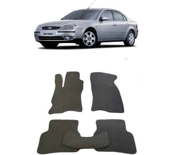 Ковры в салон автомобиля Eva Smart для ford mondeo iii 2000 - 2007, эва сота, чёрные c синей окантовкой 1205-B5B2-S 1
