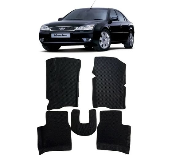 Ковры в салон автомобиля Eva Smart для ford mondeo iii вариант макси 3d 2000 - 2007, эва сота, чёрные c красной окантовкой 3307-B5A7-S