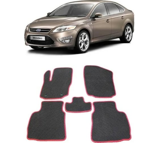 Ковры в салон автомобиля Eva Smart для ford mondeo iv 2010 - 2015, эва сота, бежевые c красной окантовкой 1207-A1A7-S 1