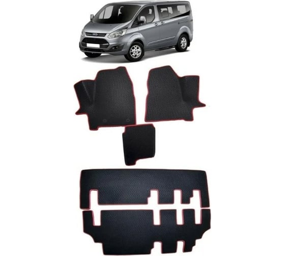 Ковры в салон автомобиля Eva Smart для ford tourneo custom i 7мест 2012 - 2018, эва сота, чёрные c серой окантовкой 3050-B5B1-S