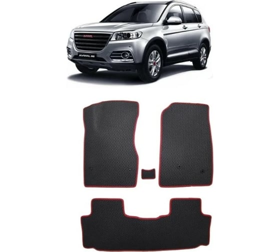 Ковры в салон автомобиля Eva Smart для haval h6 5мест 2014-2020, эва сота, черные c черной окантовкой 2986-B5B5-S