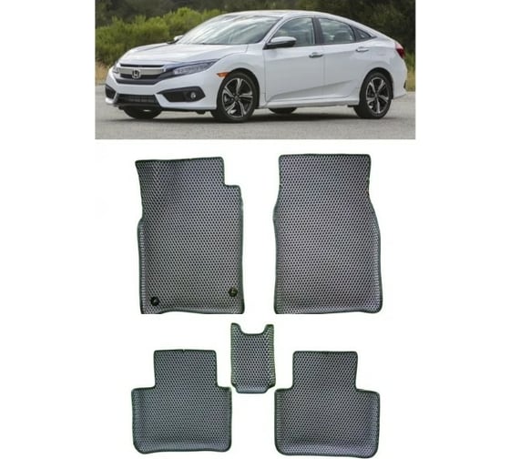 Ковры в салон автомобиля Eva Smart для honda civic x седан вариант макси 3d 2015-2021, эва сота, бежевые c коричневой окантовкой 3704-A1A6-S 1