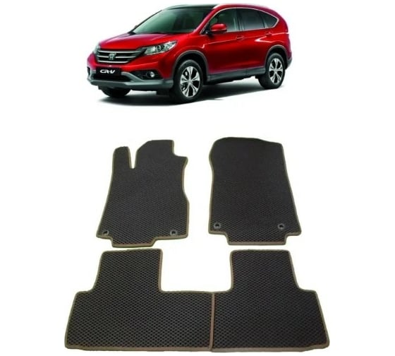 Ковры в салон автомобиля Eva Smart для honda cr-v iv 2012-2018, эва сота, бежевые c черной окантовкой 1257-A1B5-S 1