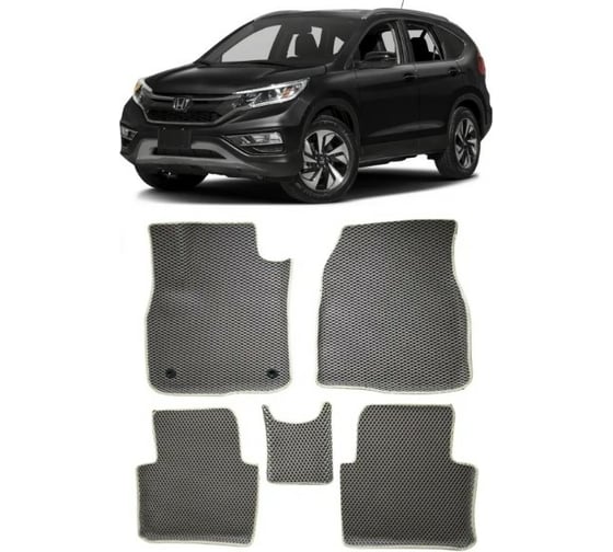 Ковры в салон автомобиля Eva Smart для honda cr-v v вариант макси 3d 2016-эва сота, черные c синей окантовкой 3614-B5B2-S