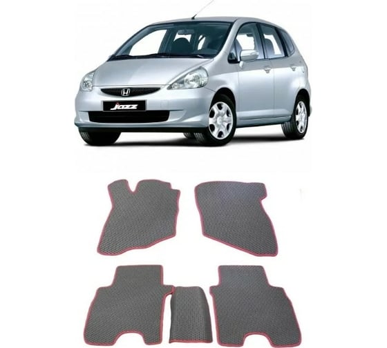 Ковры в салон автомобиля Eva Smart для honda jazz 2004-2008, эва сота, серые c красной окантовкой 2029-B1A7-S 1