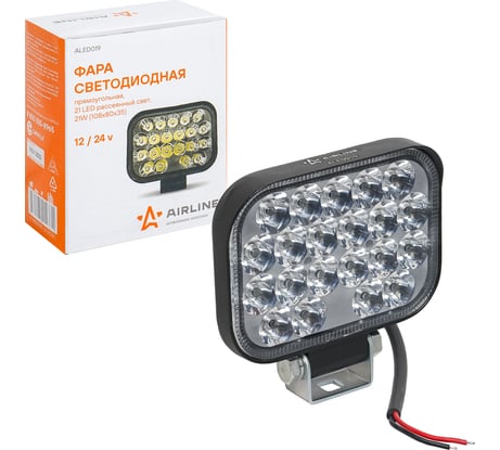 Светодиодная фара AIRLINE прямоугольная, 21 LED рассеяный свет, 21 Вт, 12/24 В ALED019