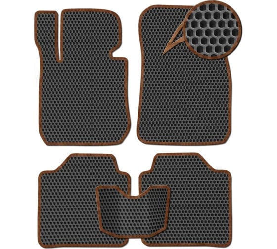 Ковры Eva Smart в салон автомобиля honda shuttle ii правый руль 2015 - 2019 эва сота чёрные c коричневой окантовкой 3809-B5A6-S 1