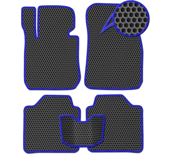 Ковры Eva Smart в салон автомобиля honda shuttle ii правый руль 2015 - 2019 эва сота чёрные c синей окантовкой 3809-B5B2-S 1