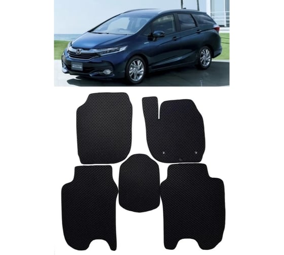 Ковры Eva Smart в салон автомобиля honda shuttle ii правый руль 5дв универсал 2015 - эва сота чёрные c синей окантовкой 2819-B5B2-S 1