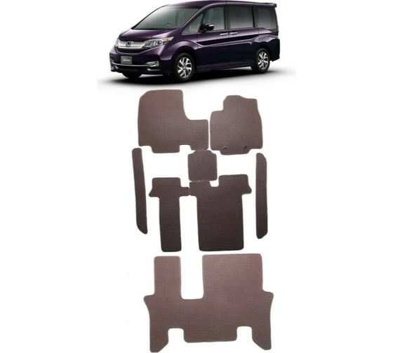 Ковры Eva Smart в салон автомобиля honda stepwgn v spada правый руль 2015 - 2017 эва сота коричневые c синей окантовкой 3170-A6B2-S 1