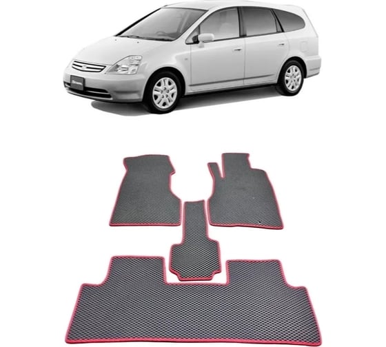 Ковры Eva Smart в салон автомобиля honda stream l правый руль 2000 - 2003 эва сота чёрные c красной окантовкой 2364-B5A7-S 1