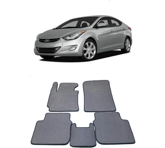 Ковры Eva Smart в салон автомобиля hyundai elantra v 2011 - 2016 эва сота серые c синей окантовкой 1277-B1B2-S