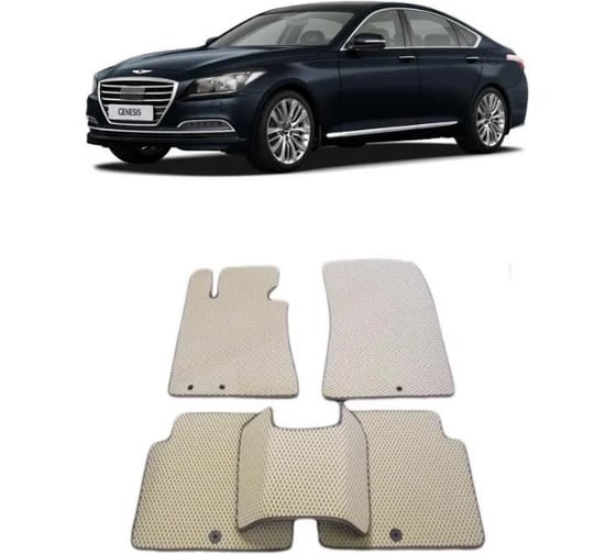 Ковры Eva Smart в салон автомобиля hyundai genesis ll 2013 - 2016 эва сота серые c синей окантовкой 2276-B1B2-S 1