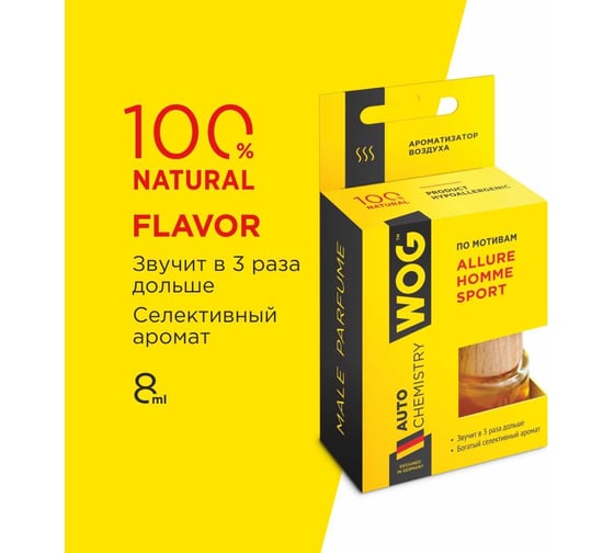 Автомобильный ароматизатор с креплением на зеркало WOG парфюмерная серия Allure Homme Sport 8 мл WGC1001