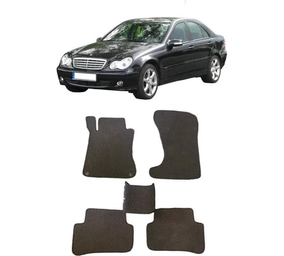 Ковры Eva Smart в салон автомобиля mercedes-benz с-класс (w203) 4 matic 2000 - 2007 эва сота коричневые c синей окантовкой 1477-A6B2-S 1