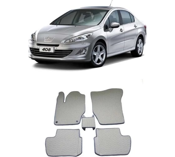 Ковры Eva Smart в салон автомобиля peugeot 408 2011 - эва сота серые c синей окантовкой 1666-B1B2-S 1