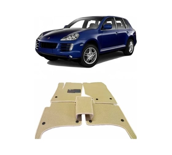 Ковры Eva Smart в салон автомобиля porsche cayenne i (957) 2008 - 2010 эва сота чёрные c синей окантовкой 1680-B5B2-S