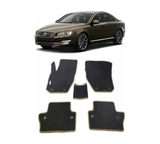 Ковры Eva Smart в салон автомобиля volvo s80 ii 2006 - 2016 эва сота чёрные c коричневой окантовкой 1898-B5A6-S 1