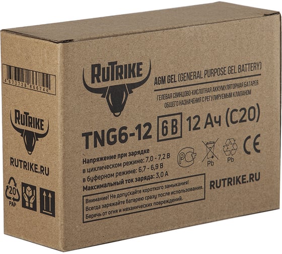 Аккумуляторная батарея Rutrike TNG6-12 (6V12A/H C20) 023983