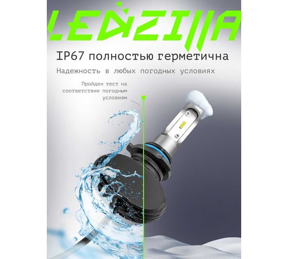 Светодиодные лампы LED для авто LEDZILLA S1 HB4 9006 25Вт 12В лампочки для автомобилей в фары ДХО птф лед, комплект 2шт S1-9006