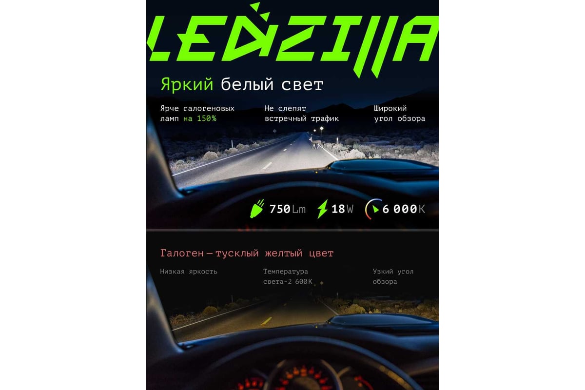 Светодиодные лампы LED для авто LEDZILLA C6 HB4 9006 18Вт 12В лампочки для  автомобилей в фары комплект 2шт C6-9006 - выгодная цена, отзывы,  характеристики, фото - купить в Москве и РФ