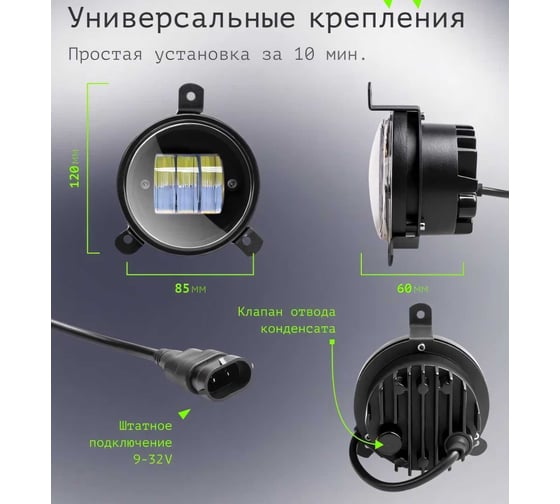 Противотуманные светодиодные автомобильные фары LED LEDZILLA противотуманки ГАЗель Next Бизнес, 30Вт 9-32В , дхо на авто Лада лед ПТФ Приора, 2 шт 406-LED
