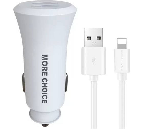Автомобильное зарядное устройство More Choice 2USB, 2.4 A, для Lightning 8-pin C23i White