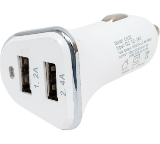 Автомобильное зарядное устройство More Choice 2USB, 2.4 A, для Lightning 8-pin AC22i White