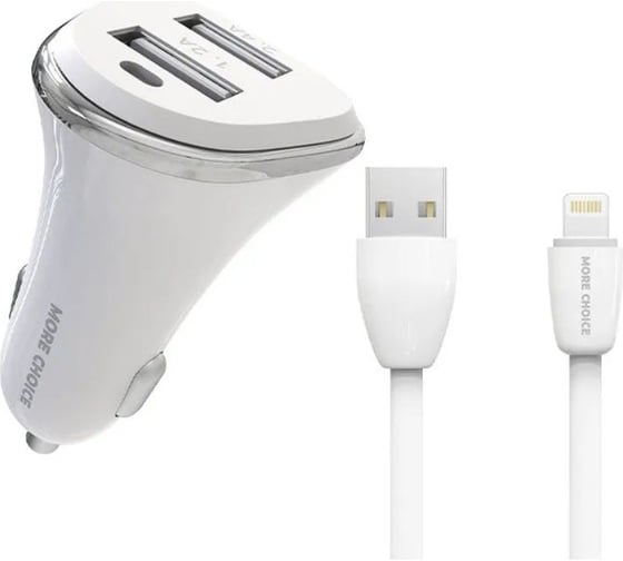 Автомобильное зарядное устройство More Choice 2USB, 2.4 A, для Lightning 8-pin AC22i White