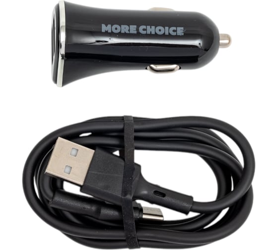 Автомобильное зарядное устройство More Choice 2USB, 2.4 A, для Type-C AC22a Black