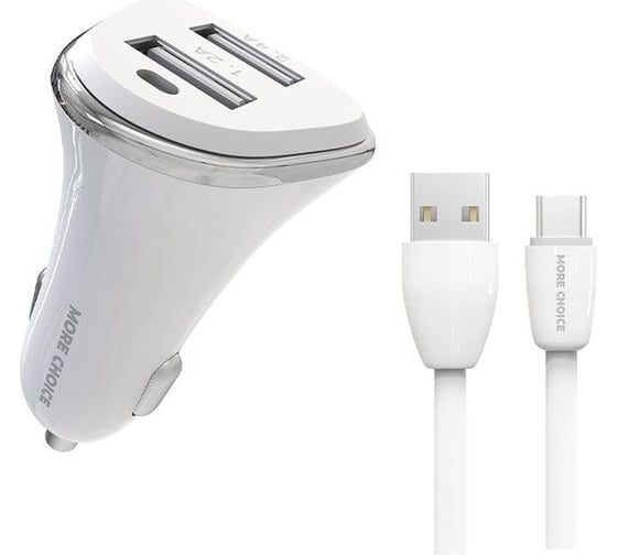 Автомобильное зарядное устройство More Choice 2USB 2.4A для micro USB AC22m White
