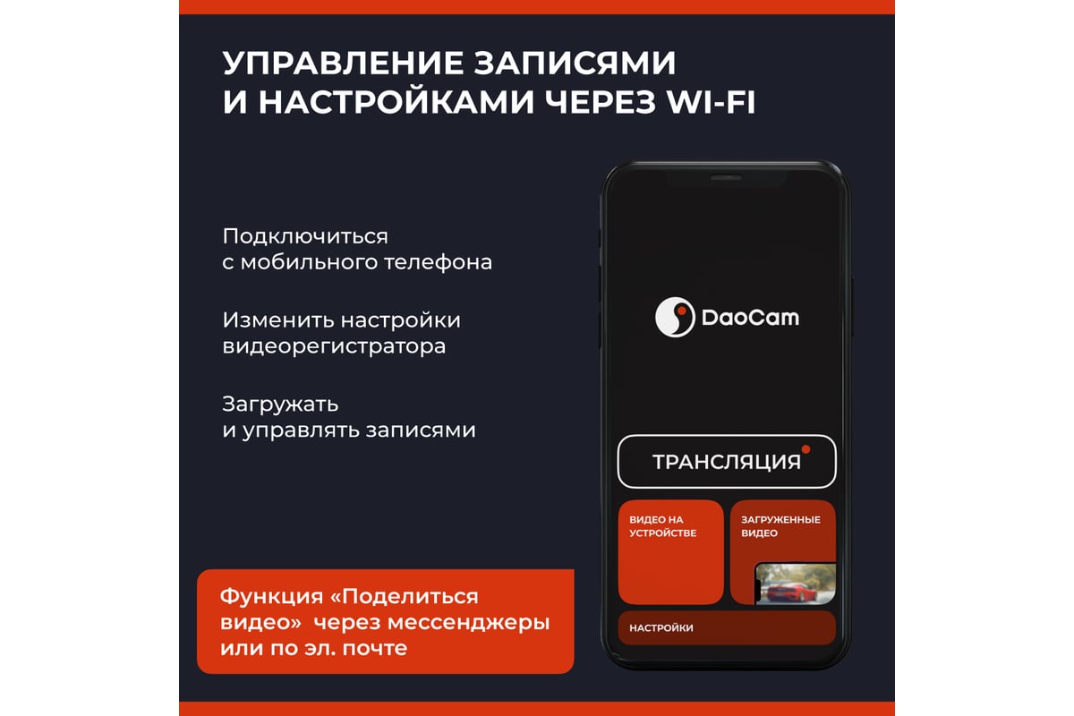 Видеорегистратор-зеркало DaoCam mirror wi-fi 1045954 - выгодная цена,  отзывы, характеристики, 1 видео, фото - купить в Москве и РФ