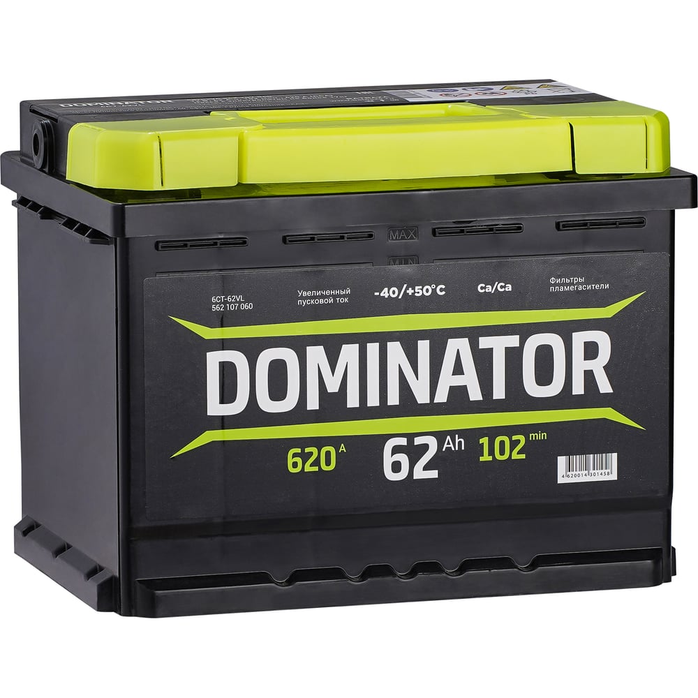 Аккумулятор DOMINATOR 6 СТ 62 Ач 1 L, 620 А ССА, 562107060 - выгодная цена,  отзывы, характеристики, фото - купить в Москве и РФ