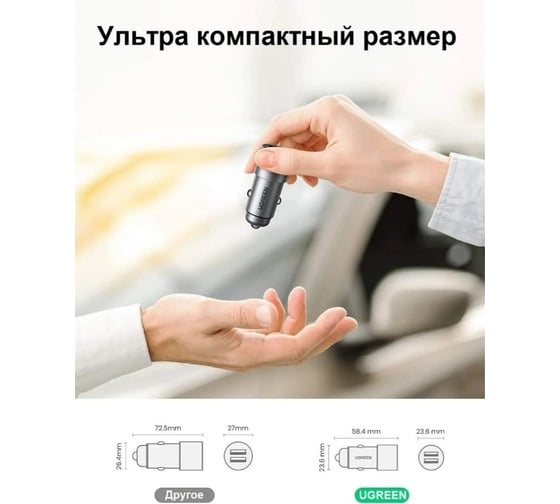 Автомобильное зарядное устройство Ugreen 2хUSB-A 24 Вт 50592