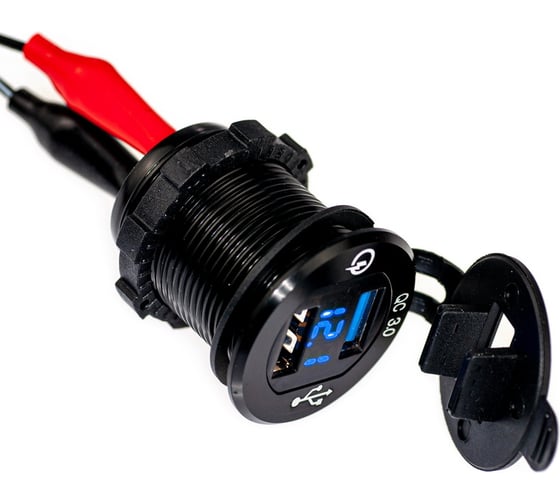 Разъем Usb в авто Pro Legend врезные, 12-24 В, 2USB + вольтметр, круглый, QC3.0A PL9373