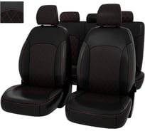 Чехлы PSV Оригинал для Kia Cerato IV 2018 РОМБ, отстрочка красная, черная экокожа 135281