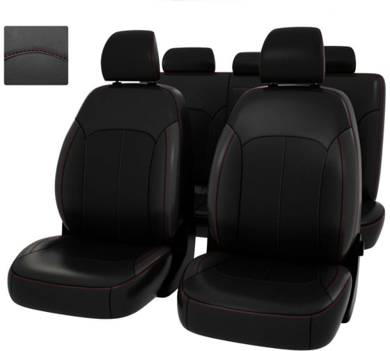 Чехлы PSV Оригинал для Kia Soul III 2019 черный, отстрочка красная, экокожа 135222