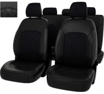Чехлы PSV Оригинал для Hyundai Elantra VII CN7 2020 г., РОМБ, отстрочка черная, черная экокожа/черная алькантара 135017