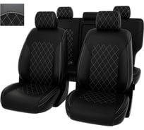 Чехлы PSV Оригинал для Hyundai Tucson IV 2020 г., РОМБ, отстрочка белая, черная экокожа 135234