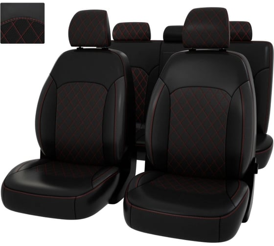 Чехлы PSV Оригинал для Kia Soul III 2019 г., РОМБ, отстрочка красная, черная экокожа 135223 1