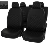 Чехлы PSV Оригинал для VW Polo VI 2020 РОМБ, отстрочка белая, черная экокожа 135025