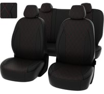 Чехлы PSV Статус для Kia Optima IV 2015-2020 г./Hyundai Sonata VII LF 2017-2019 г. рестайлинг, РОМБ, отстрочка красная, черная экокожа 132160