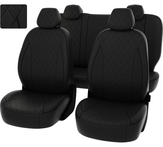 Чехлы PSV Статус для Kia Ceed II 2012-2018 г., РОМБ, отстрочка черная, черная перфорированная экокожа 135365