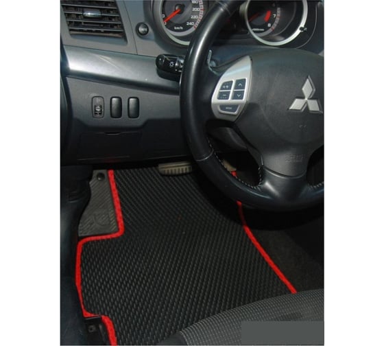 Комплект ковриков DuffCar в салон для mitsubishi lancer x (2007 - ), ромб черный с черным кантом 1-1756-1-9-14