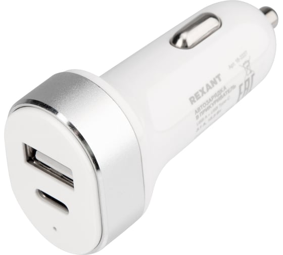 Автомобильное зарядное устройство REXANT usb-a+usb-c, 3.1 a белая 18-2227